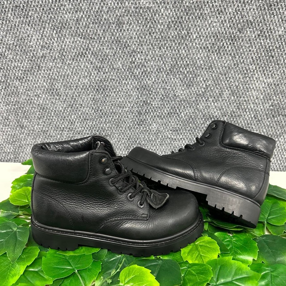 Bass Black Leather Lace Up Lug Sole Boots